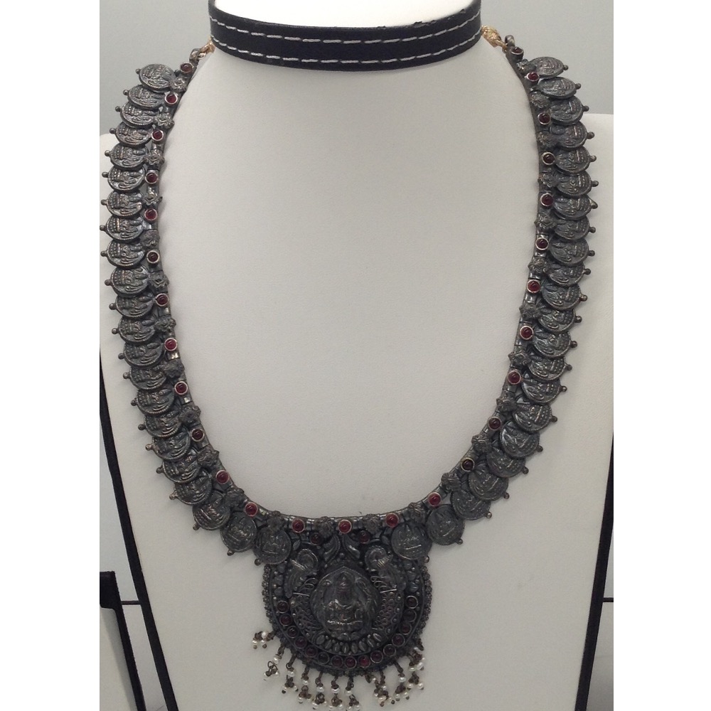 Silver 925 Oxidised Laxmi Necklace Haar with Ruby Stones JNC0020