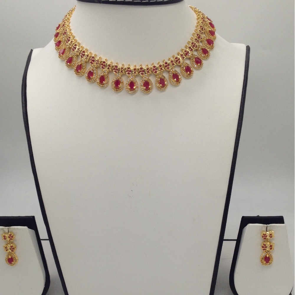 White and red cz stones necklace set jnc0002