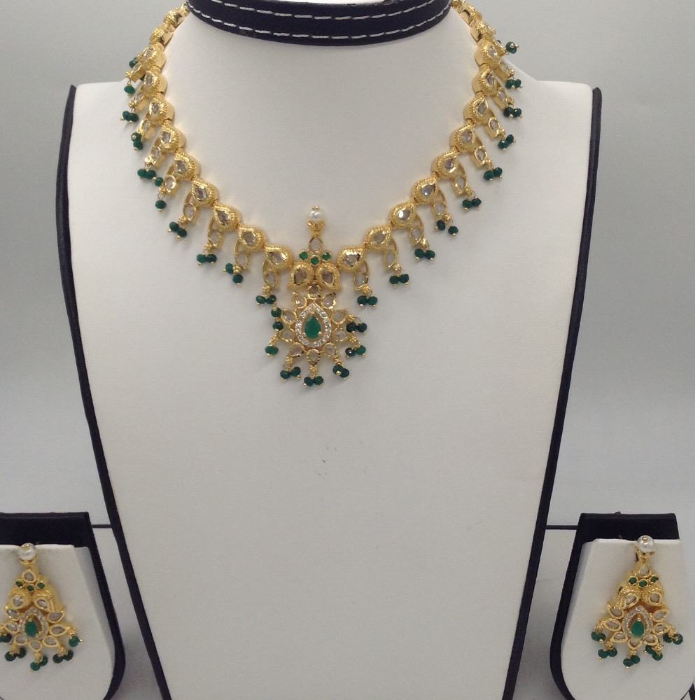 Cz Polki With Green Hangings Mango Necklace Set JNC0063