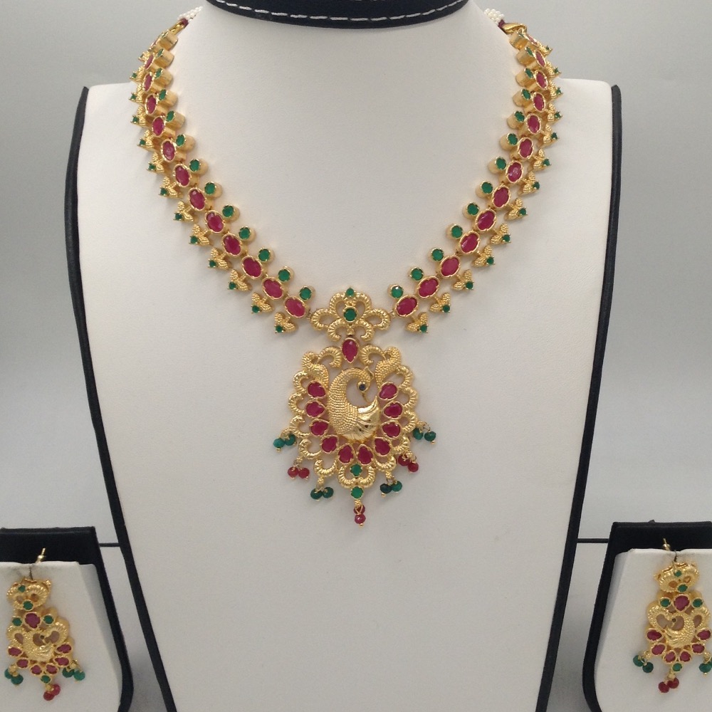 Green And Red CZ Stones Peacock Necklace Haar Set JNC0005