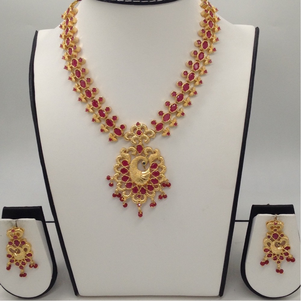 Red CZ Stones Peacock Necklace Haar Set JNC0006