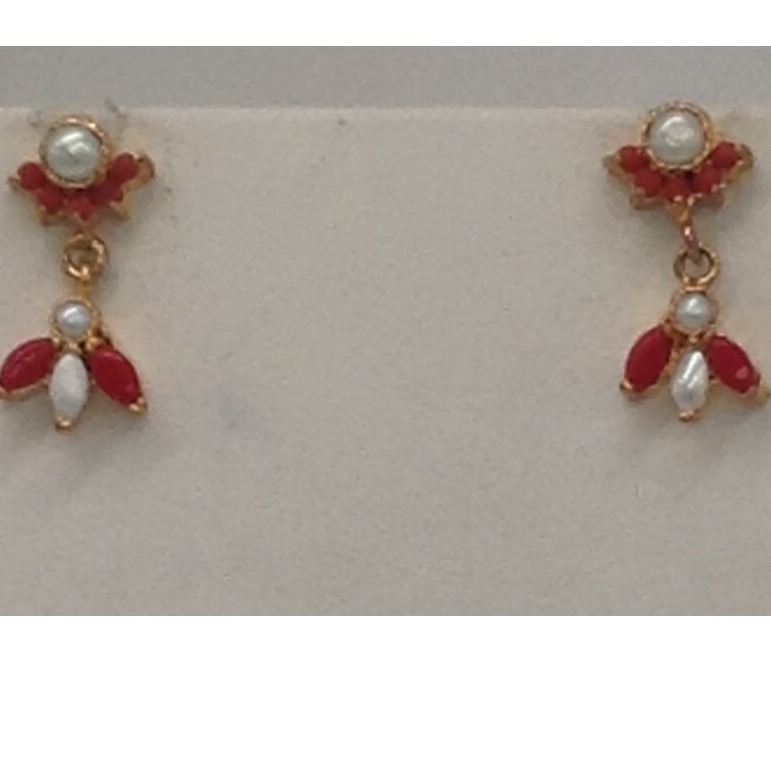 Freshwater White Button Pearls And Orange Corals Necklace Set JNC0051