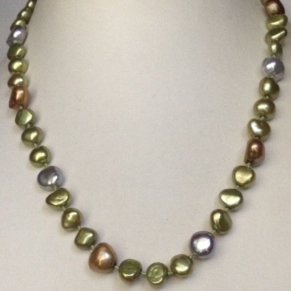 Freshwater multicolour button pearls knotted mala jpm0307