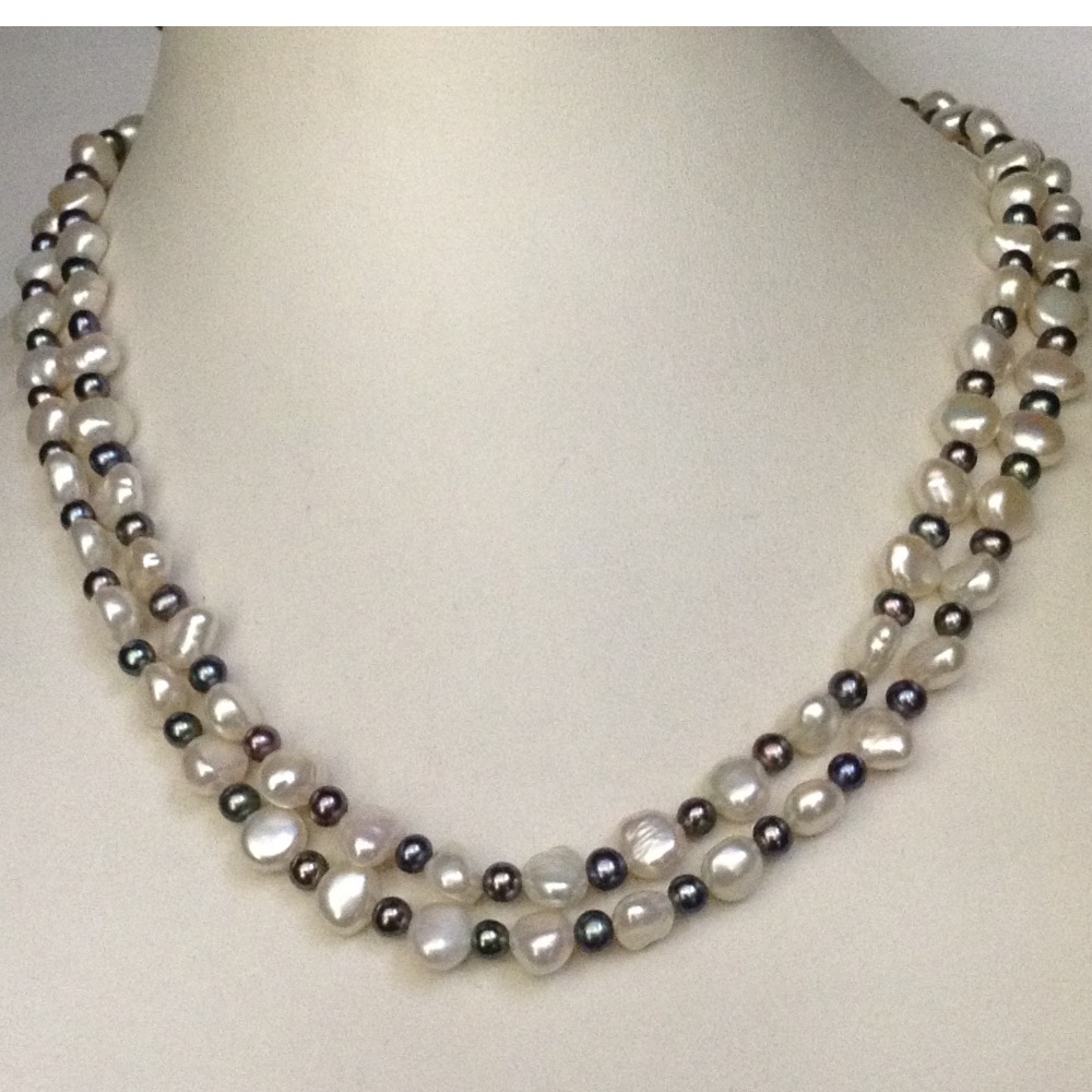 white potato and black round pearls long mala JPM0301