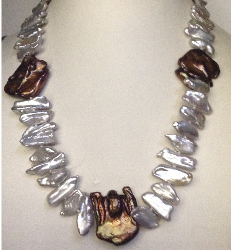 Freshwater Grey and Brown Chips Baroque Pearls Knotted Mala JPM0294