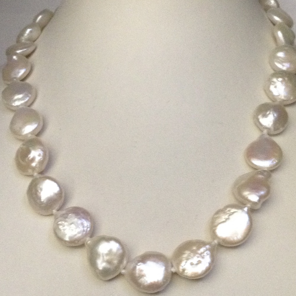 Freshwater White Button baroque Pearls Knotted Mala JPM0292