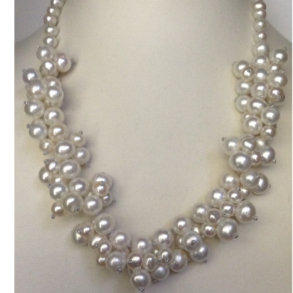White Potato Pearls Mala With Pearls Bunches JPM0291