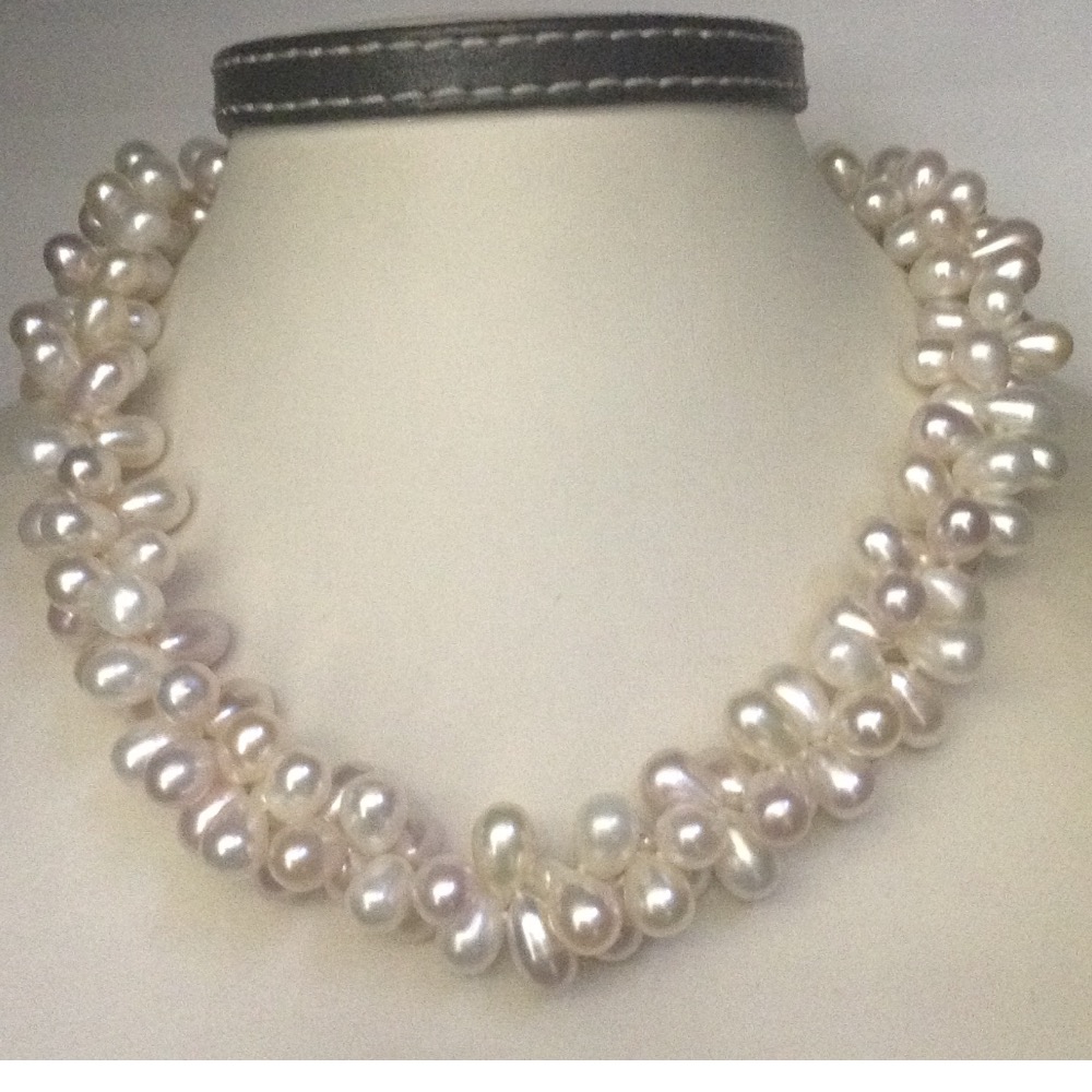 White Drop Pearls 2 Layers Twisted Knotted Necklace JPM0278