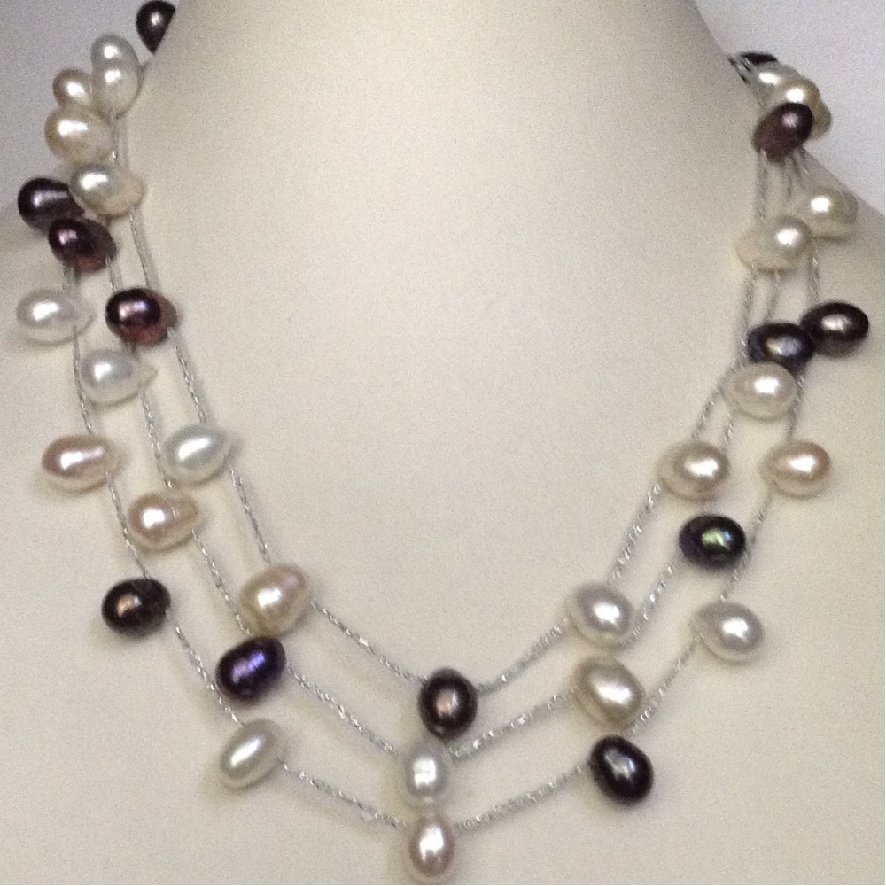 Freshwater white and black drop pearls thread necklace JPM0275
