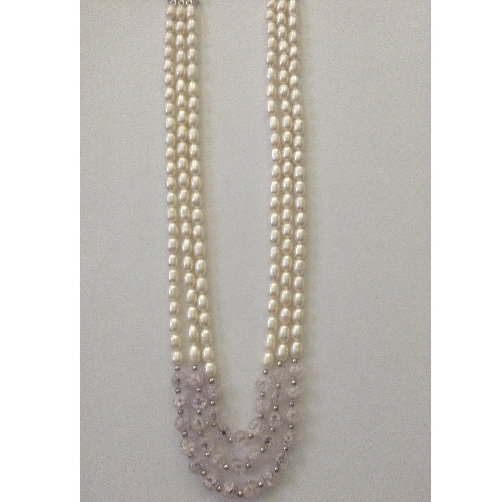 White Oval Pearls Necklace With White Semi Precious JPM0266