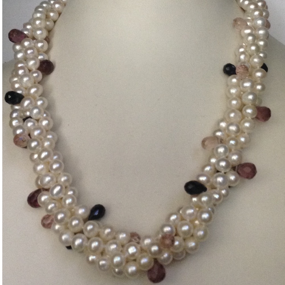 White Potato Pearls Necklace With Amethyst Drops JPM0254