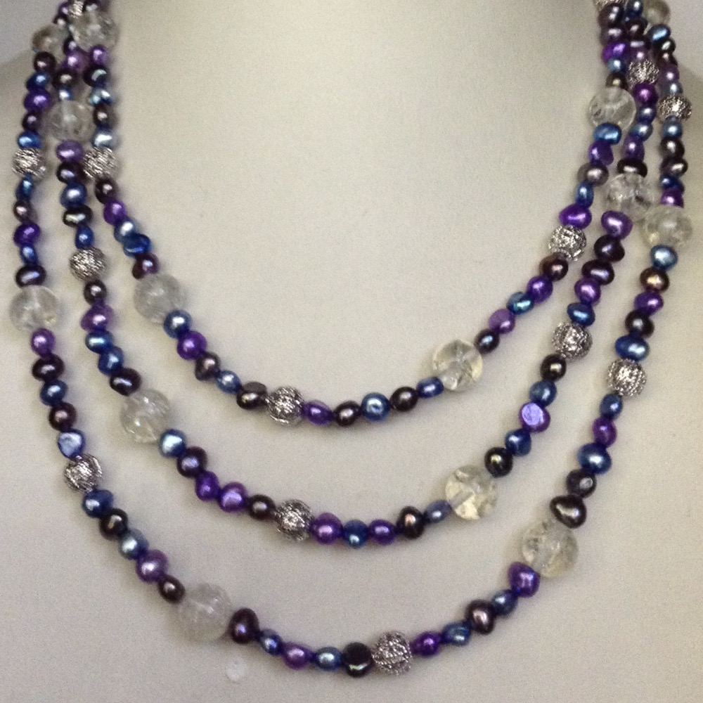 multicolour potato pearls long mala with sphetic JPM0234