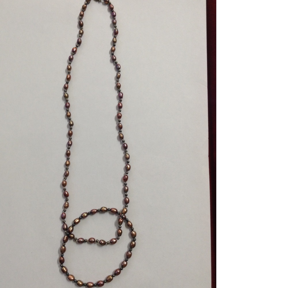 Brown oval Pearls Knotted Mala With Matching Bracelet JPM0236