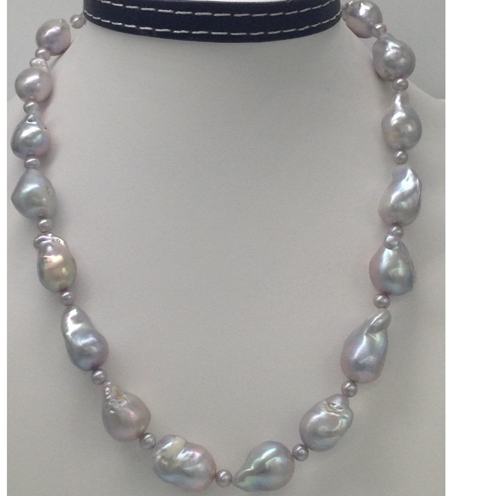 Freshwater Grey Oval Baroque And Round Pearls Mala JPM0215
