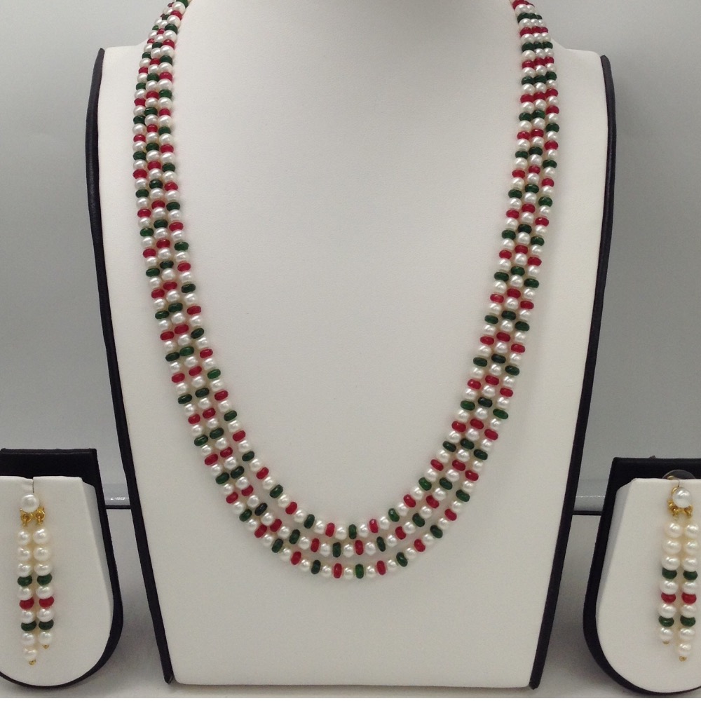 White Round Pearls Necklace Set With Semi Beeds JPP1007