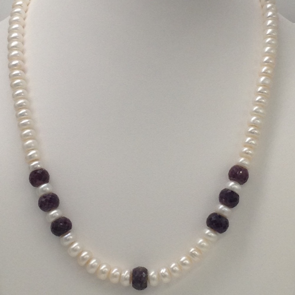 Freshwater White Flat Pearls With Red Ruby Faceted Beeds JPM0196