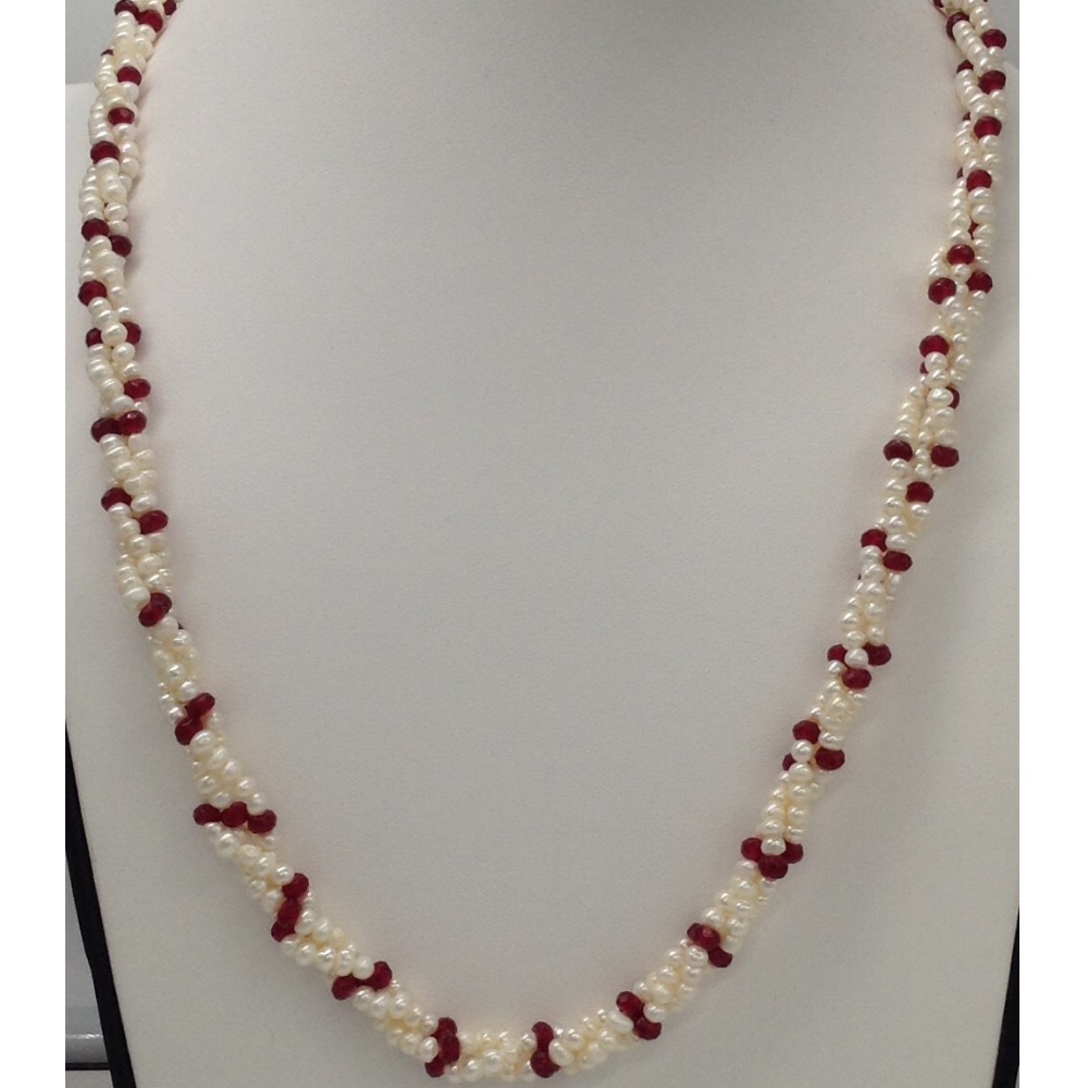 White Seed Pearls Necklace With Red Semi Beeds JPM0193