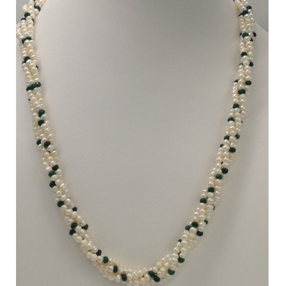 White Seed Pearls Necklace With Green Semi Beeds JPM0195