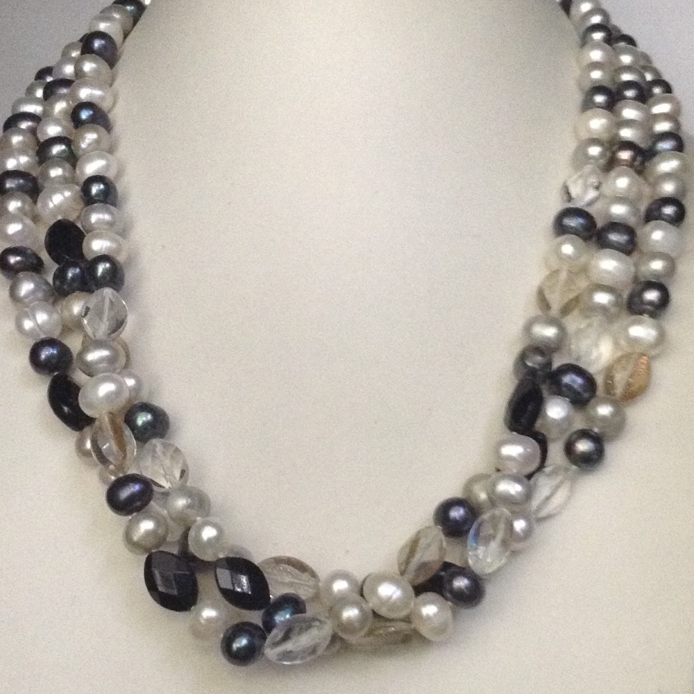 white grey potato pearls twisted neckalce with semi beeds JPM0182