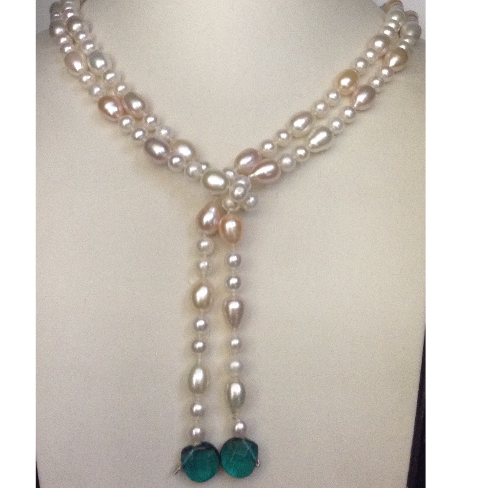Multicolour Pearls Long Mala With Green Zircon Drops JPM0186