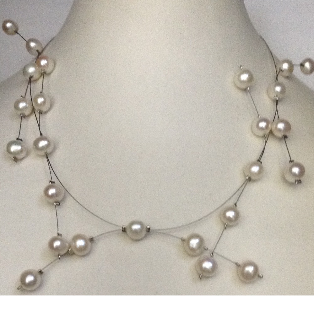 Freshwater White Potato Pearls Wire Zigzag Mala JPM0177