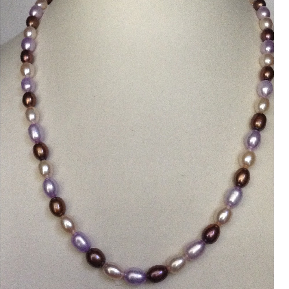 Freshwater multicolour oval pearls mala JPM0146