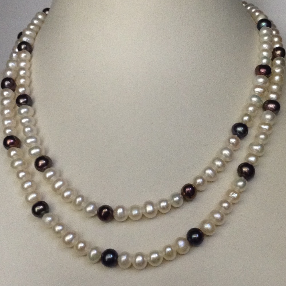 Freshwater White And Black Potato Pearls Long Mala JPM0153