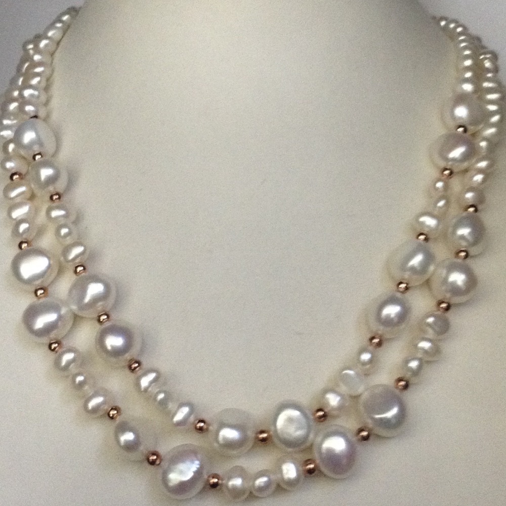 White Potato Pearls 2 Layers Neckalce With Golden Balls JPM0167