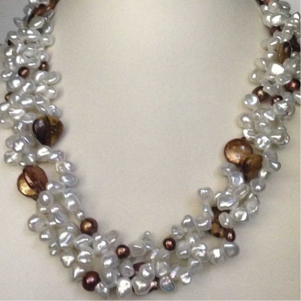 white baroque pearls twisted necklace with tigerstones JPM0144