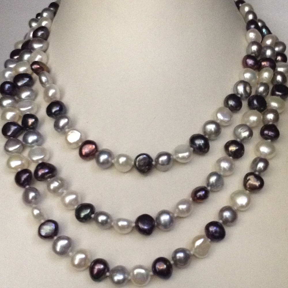 Freshwater multicolour potato pearls long knotted mala JPM0142