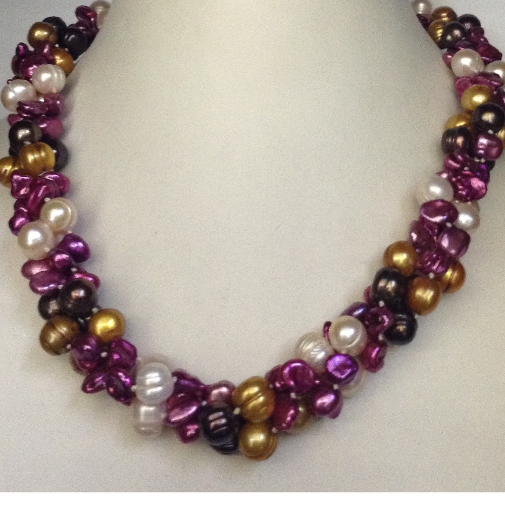 Multicolour Potato And Baroque 3 Layers Twisted Necklace JPM0165