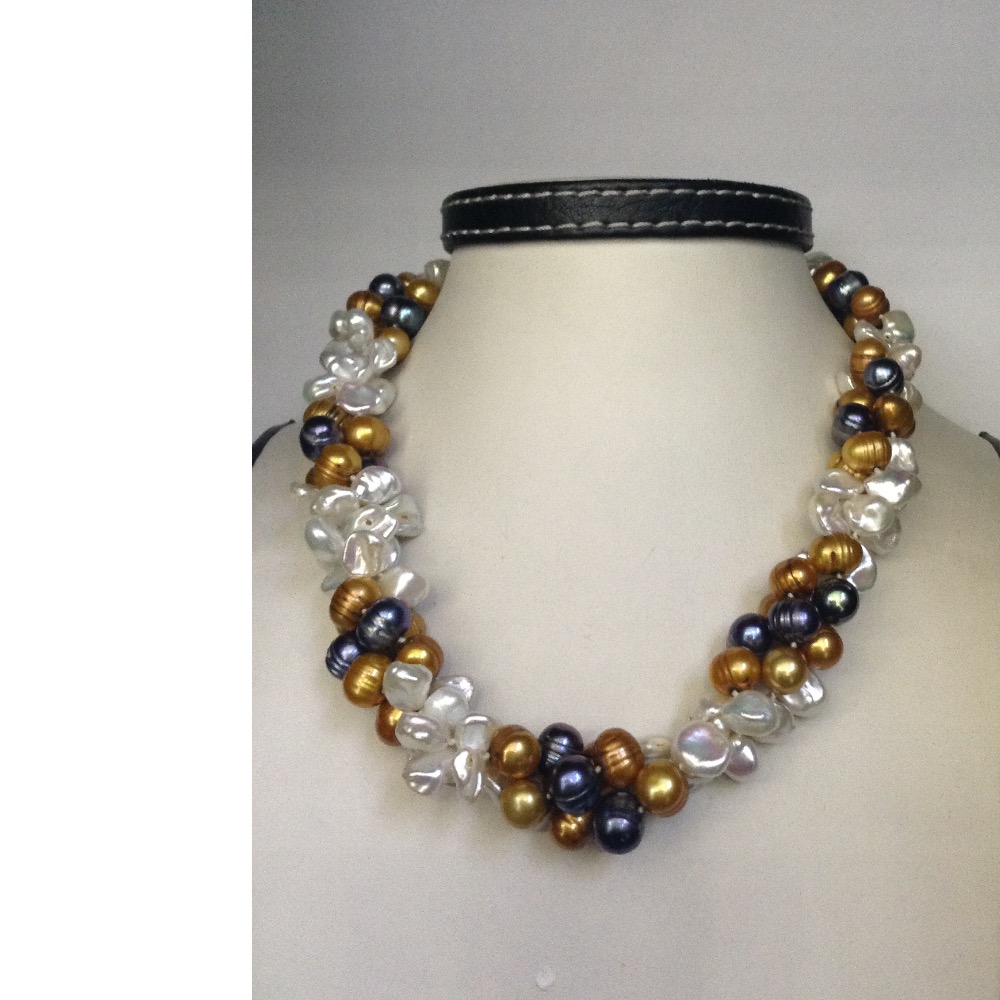 White Baroque And Grey Brown Potato Pearls Necklace JPM0141