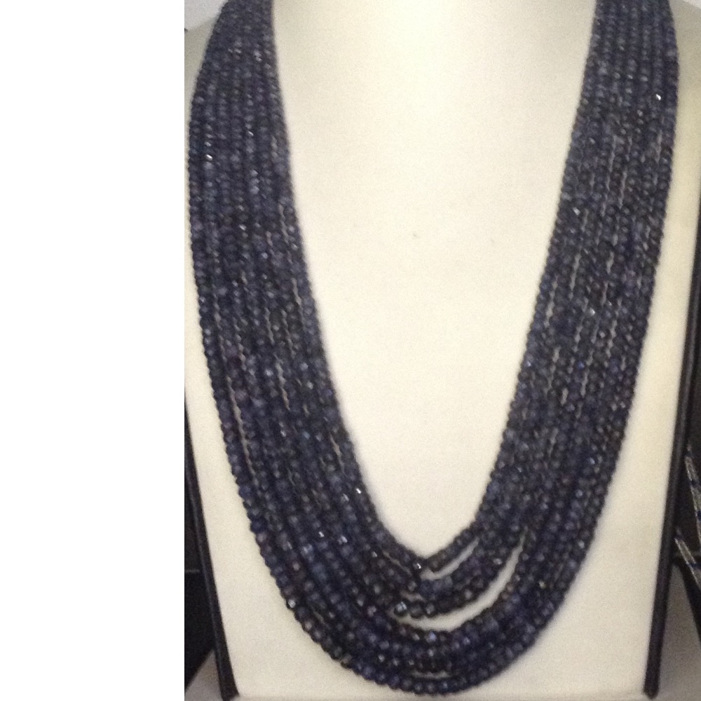 Natural Blue Sapphires Faceted Round Beeds Necklace JSB0110