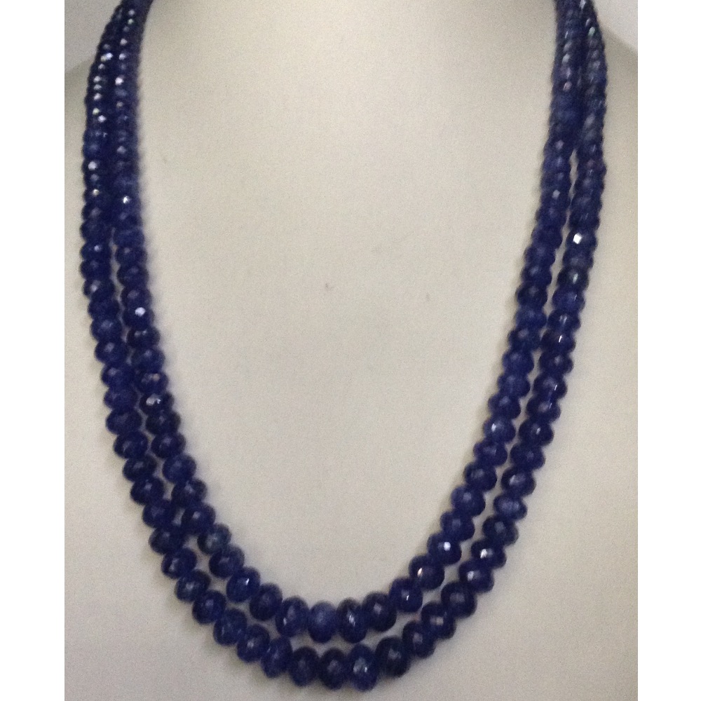 Natural Blue Sapphires Faceted Round Beeds Necklace JSB0093
