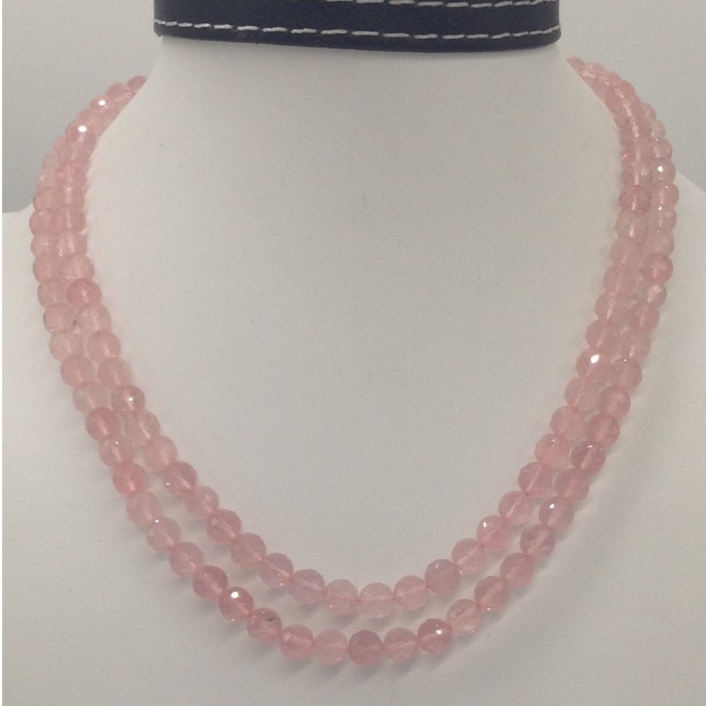 Natural Pink Rose Quartz Round Faceted Beeds Necklace JSS0087