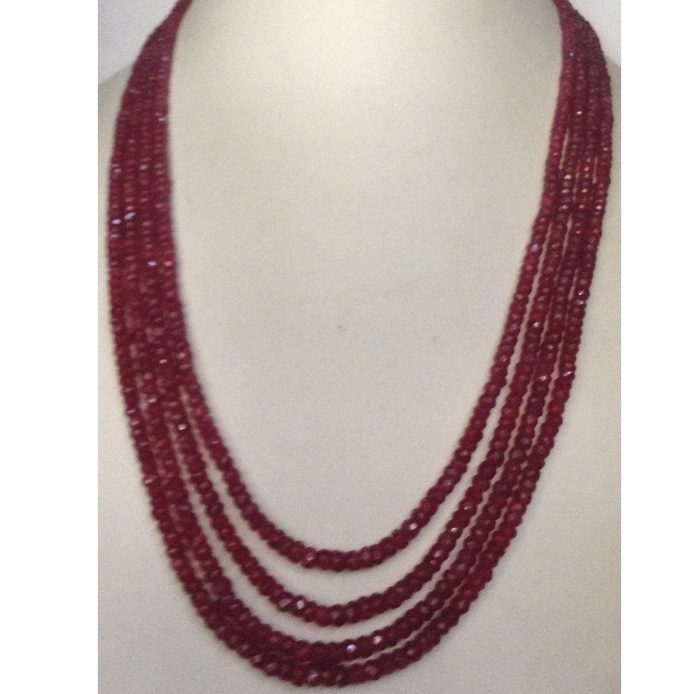 Natural Red Ruby Faceted Round Beeds Necklace JSR0082