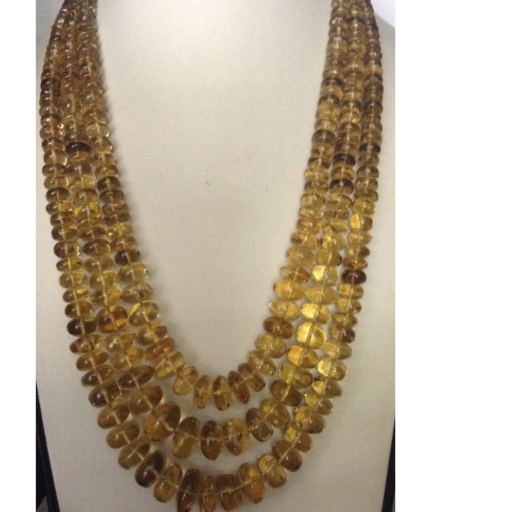 Natural Golden Citrine Round Beeds 3 Layers Necklace JSS0056