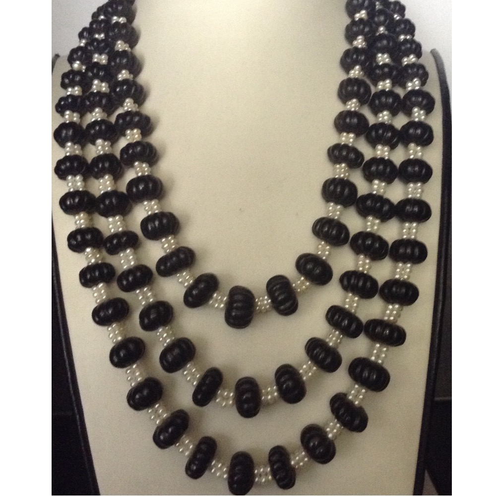 Blue Sapphires Kharbuja Beeds With Pearls Necklace JSB0055