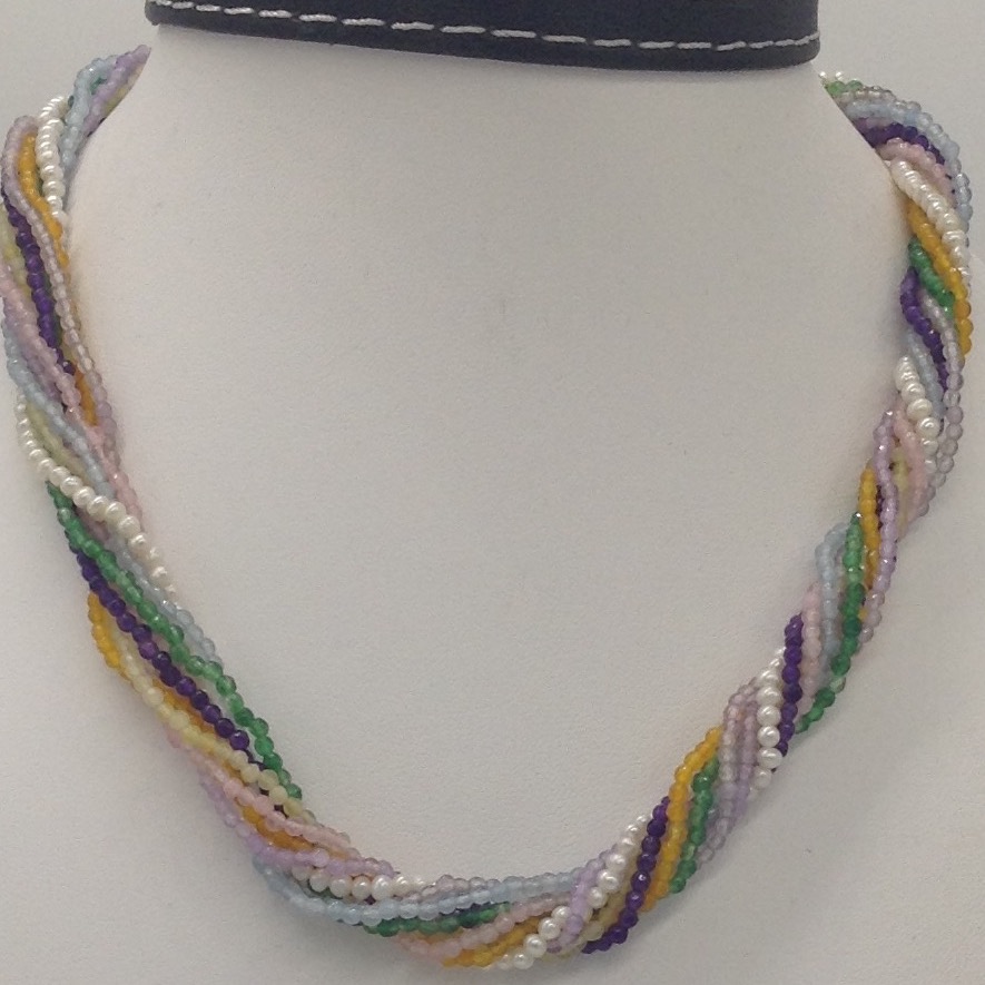 Multicolour CZ And Pearls Faceted Beeds 10 Layers Necklace JSS0042