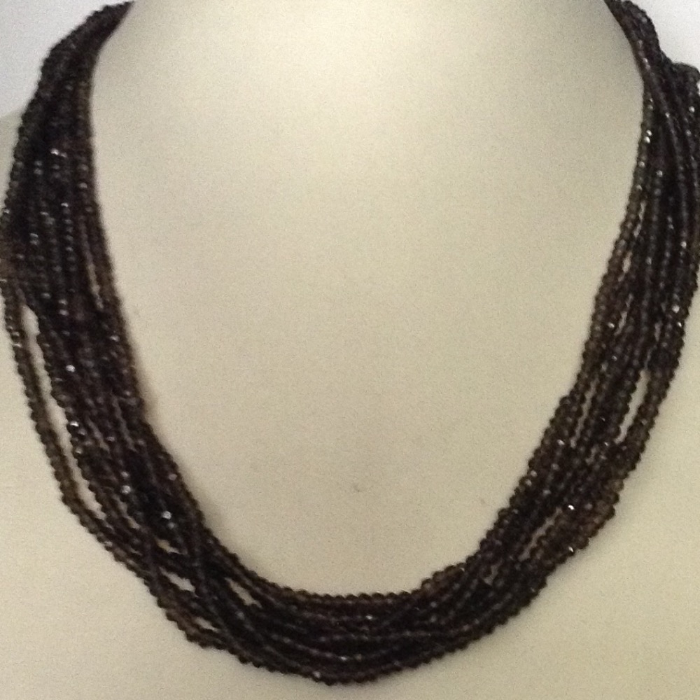 Natural Smoky Citrine Faceted Beeds 7 Layers Necklace JSS0049