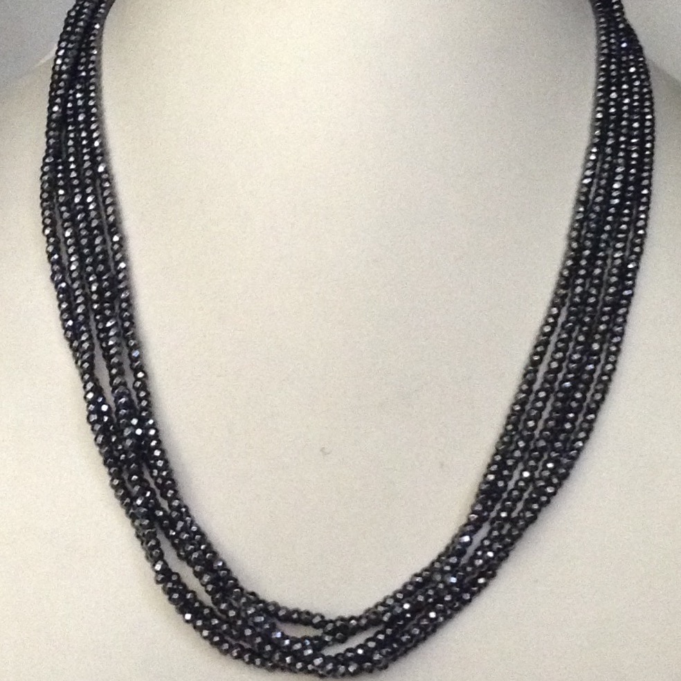 Natural Gunmetal Round Faceted Beeds 5 Layers Necklace jss0029