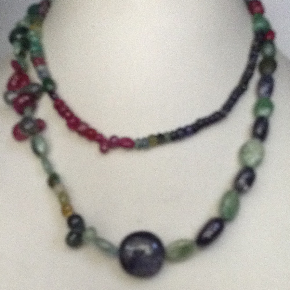 Natural multicolour oval and round long mala JSM0019