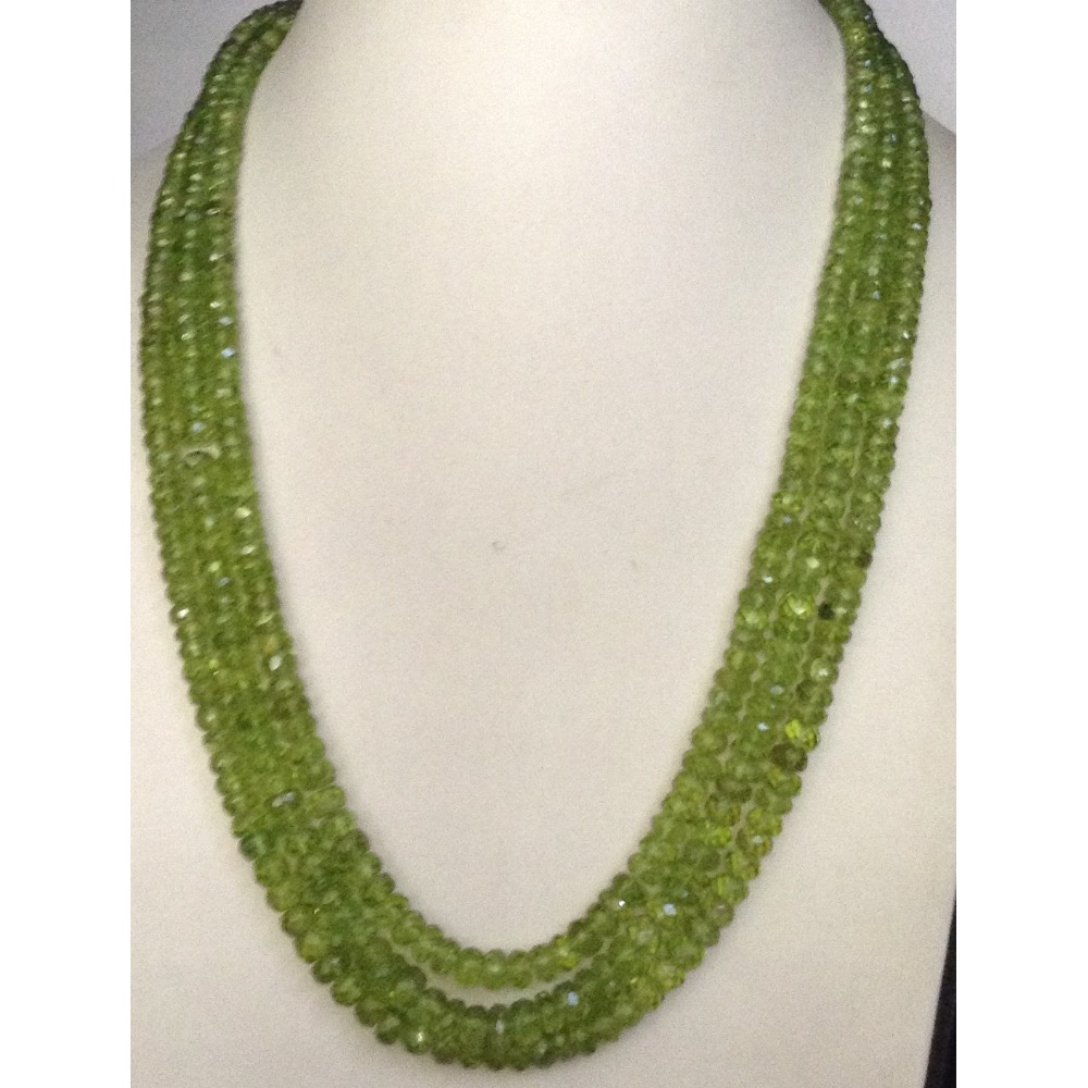Natural Parrot Green Peridot Faceted Beeds 3 Layers Necklace JSS0026
