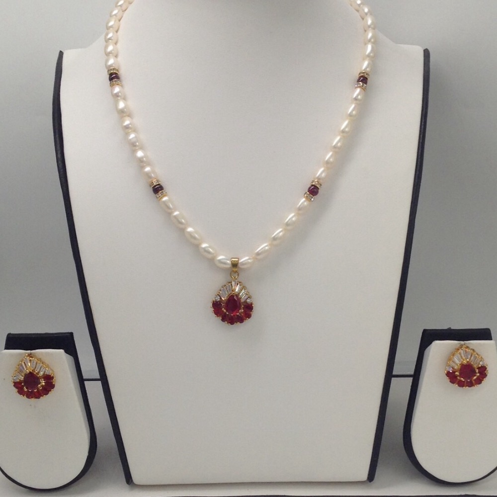 White And Brown CZ Pendent Set With Oval Pearls Mala JPS0065