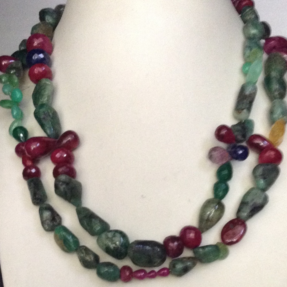 Natural Ruby Emerald Sapphire Long Tumbles Mala JSM0009