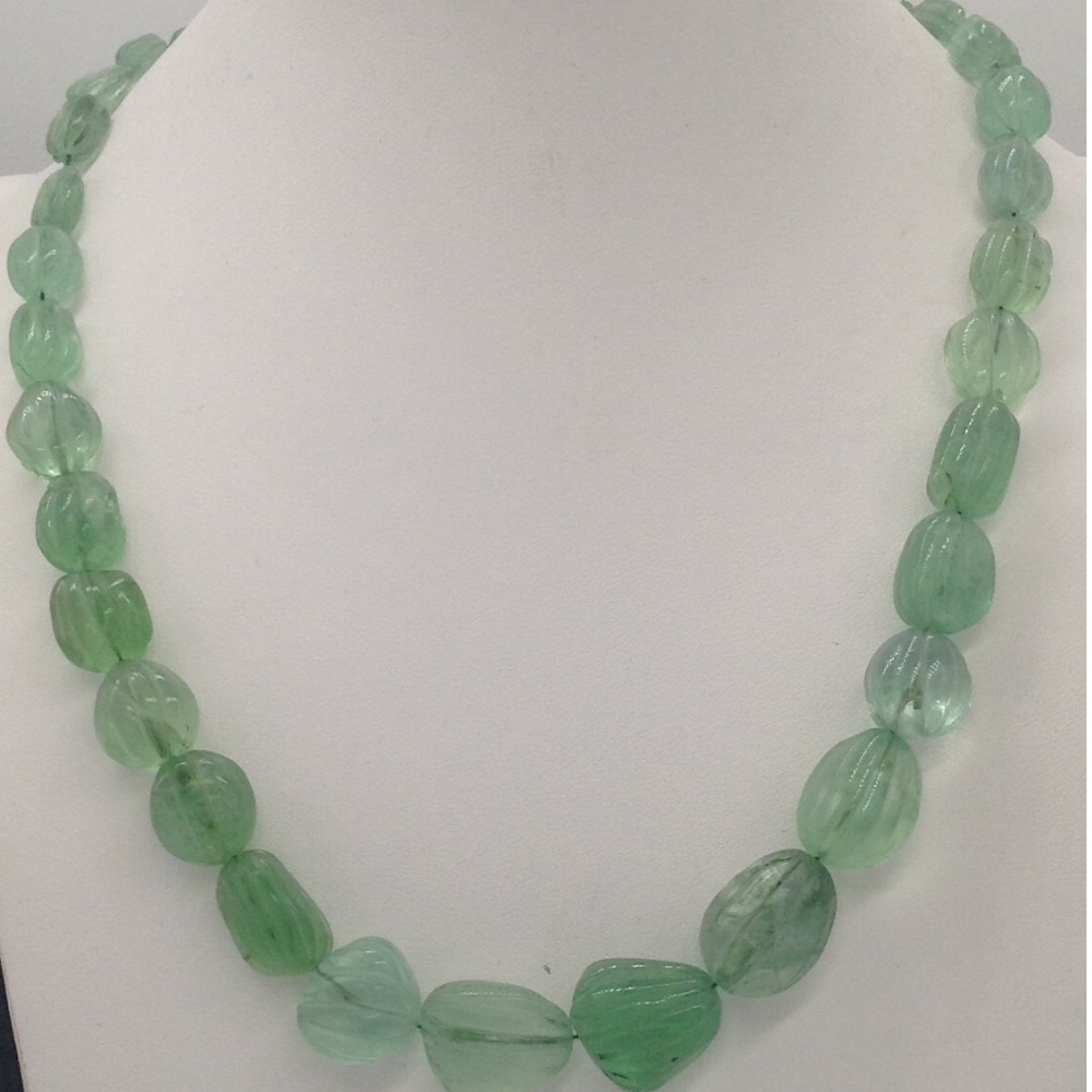Natural green flouride oval kharbuja tumbles mala JSS0011