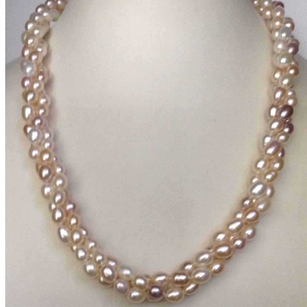 Multicolour Oval Pearls Twisted 3 Layers Necklace JPM0135