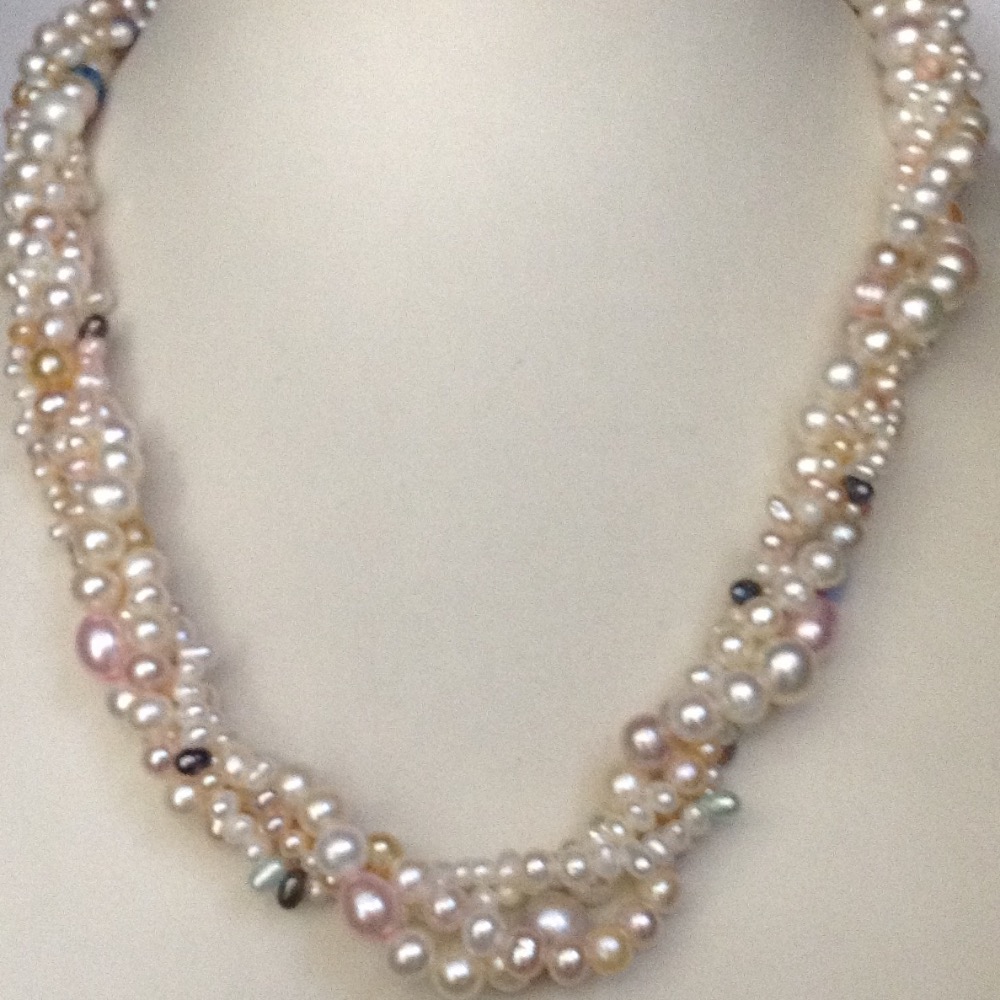 Freshwater White Potato Pearls 4 Layers Necklace JPM0134