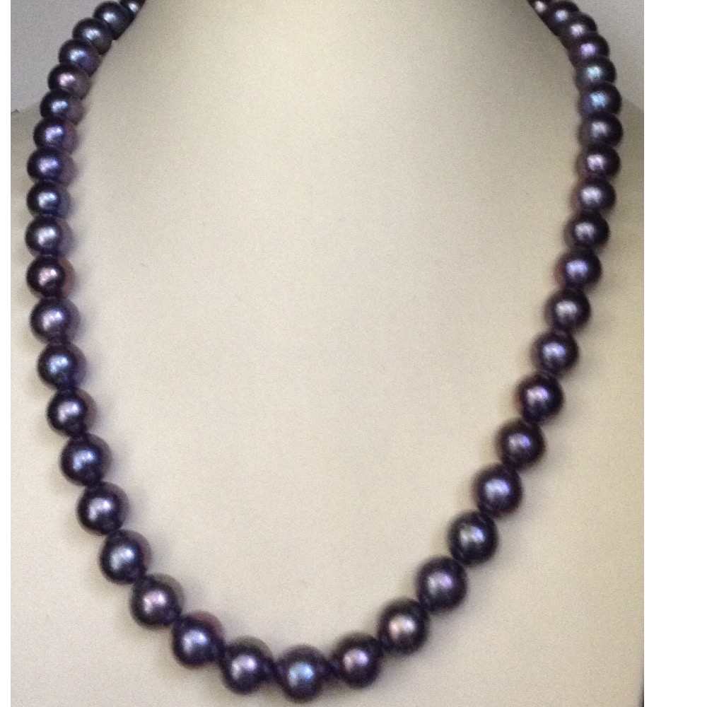 Freshwater bluish grey round pearls mala JPM0132