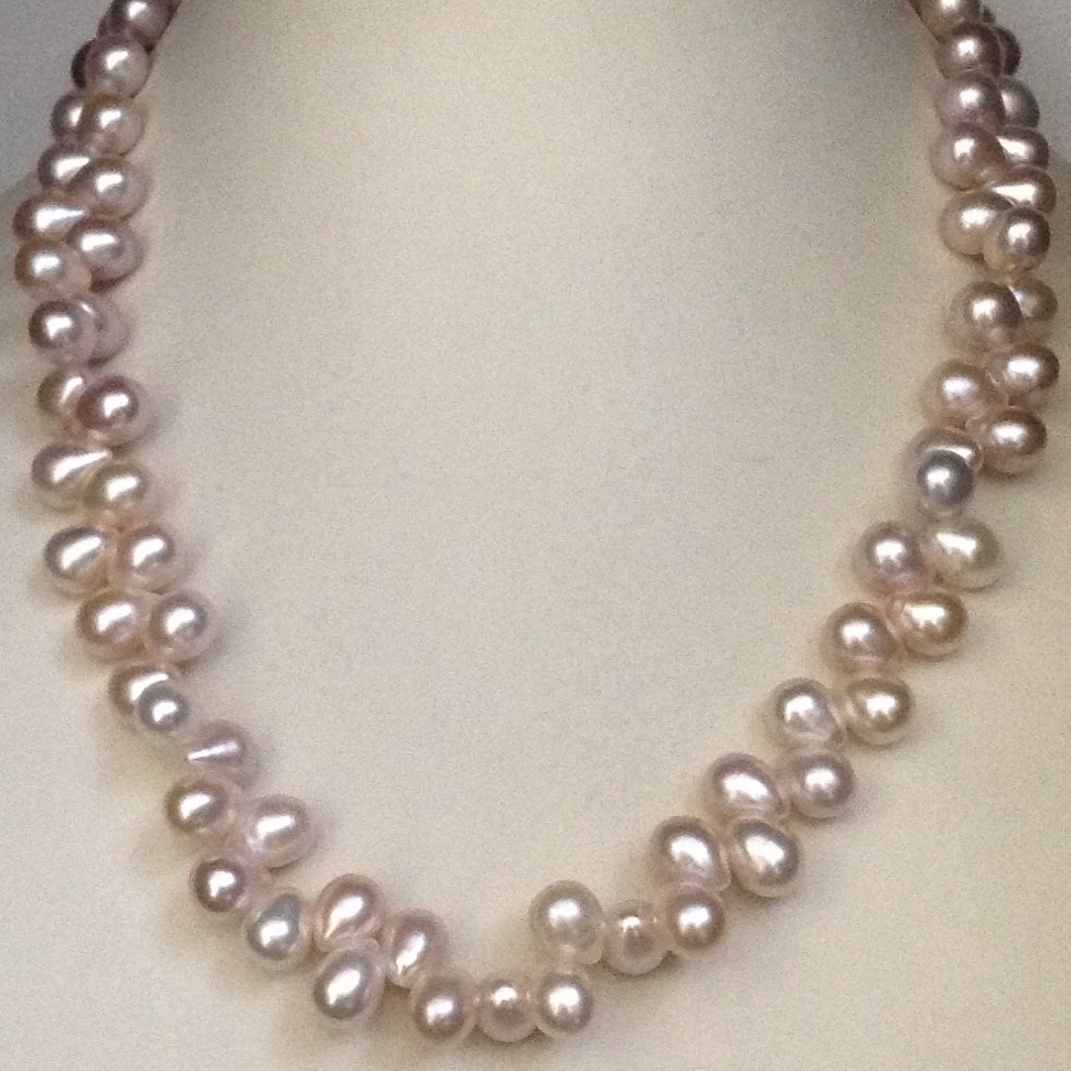 Freshwater pink oval drops pearls mala JPM0127